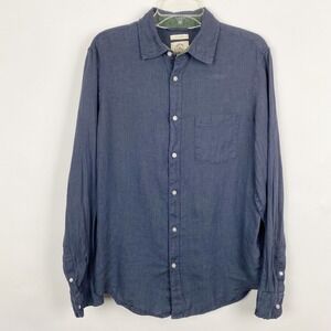 Panama Jack Linen Button Down‎ Shirt Navy Blue Long Sleeve Womens Size Medium